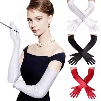 6 пар длинных атласных перчаток, перчатки до локтя в стиле ретро, эластичные перчатки для вечеринок в оперном стиле красный