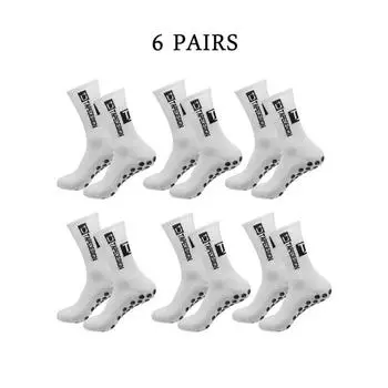 6 пар футбольных носков, мужские и женские противоскользящие тренировочные носки средней длины, дышащие и утолщенные профессиональные спортивные носки жёлтый