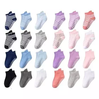 6 пар хлопковых носков для девочек с резиновым покрытием, противоскользящие, с рисунком на пол, 1--5 лет S 0-1T