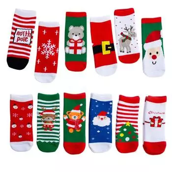 6 пар хлопковых носков для новорожденных девочек и мальчиков от 0 до 10 лет, рождественские носки с героями мультфильмов, противоскользящие носки средней длины на трубке M