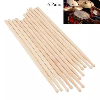 6 пар классических барабанных палочек из кленового дерева 5А для джазовых упражнений на барабанах