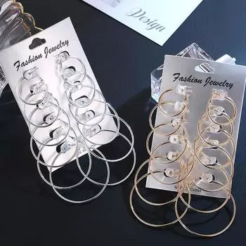 6 пар/компл. большие круглые серьги-кольца для женщин, круглые женские серьги-гвоздики, комплекты ювелирных сережек серебряный