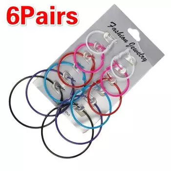 6 пар/компл. индивидуальные серьги-кольца в стиле панк с красочными серьгами, модные черные, белые женские серьги, ювелирные изделия Ac чёрный/белый