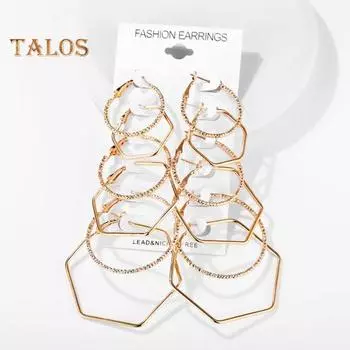 6 пар/компл. преувеличенные серьги в стиле рок, серьги-кольца геометрической формы, легкие городские серьги, ювелирные аксессуары, 6 пар/компл. серебряный