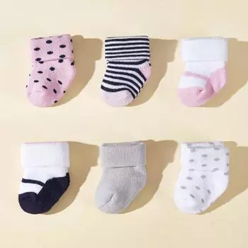 6 пар/комплект детские носки детские утолщенные махровые носки из хлопка носки для мальчиков носки для девочек мягкие теплые носки для новорожденных дома осень зима S(6-12m) разноцветный