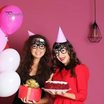 6 пар комплект выпускных очков 2024, сверкающие многоразовые выпускные фотобудки, реквизит, поздравления, набор выпускных очков 2024 золотистый