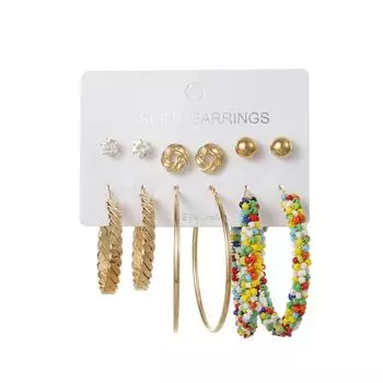 6 пар/комплектов очаровательных ювелирных изделий, серьги с круглыми бусинами и кристаллами для женщин золотой