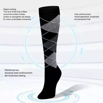 6 пар компрессионных чулок унисекс. Высокая эластичность. Противоскользящие полосатые поддержки. Отличная циркуляция. Медицинские компрессионные чулки для бега. Уход. Спортивные и велосипедные компрессионные чулки. L A