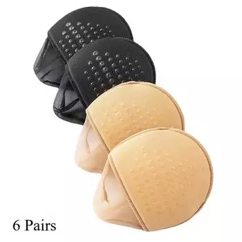 6 пар летних невидимых тонких полуносков с подушечками для ладоней на высоком каблуке с клеевым покрытием и нескользящими полуносками One size