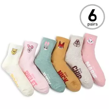 (6 пар) Лицензированные Disney женские детские носки для экипажа Pooh Piglet Judy Nick Chip Marie PN16 23cm - 26cm