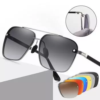 6 пар линз, магнитные сменные линзы, мужские солнцезащитные очки для вождения в металлической оправе чёрный