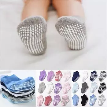 6 пар/лот хлопковые детские нескользящие носки-лодочки для мальчиков и девочек, низкие носки для малышей с резиновыми вставками для детей от 0 до 3 лет 0-1Years(S)