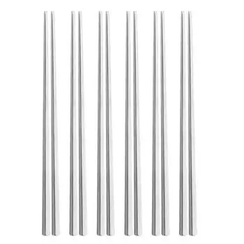 6 пар металлических палочек для еды, столовая посуда, нескользящие палочки для еды из нержавеющей стали 304, семейный набор, многоразовые палочки для еды, набор кухонной посуды серебряный