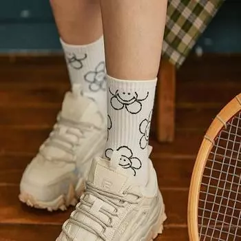 (6 пар) Модные носки с круглым вырезом Line Smile с цветочным узором LL16 23cm - 26cm