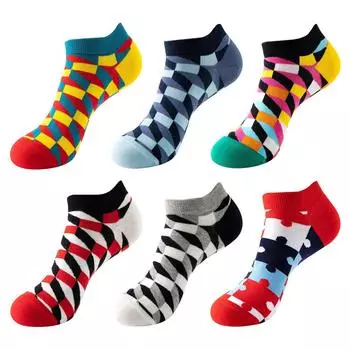 6 пар модных красочных харадзюку милых унисекс повседневных носков забавные женские короткие носки EU37-44