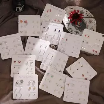 6 пар модных серег со стразами и жемчугом, набор женских украшений-гвоздиков для ушей 1