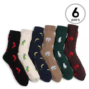 (6 пар) Мужские носки для экипажа с рисунком слонов и пингвинов Psittacidae ZD16