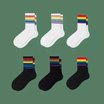 6 пар мужских и женских носков средней длины с радужным рисунком, удобных, теплых, осенне-зимних, с высоким уровнем внешнего вида One Size