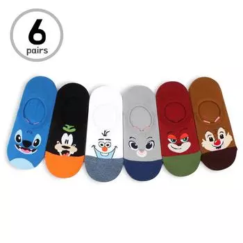 (6 пар) носки без показа Disney Zootopia Olaf Chip для женщин и девочек, летняя мода EL16 23cm - 26cm