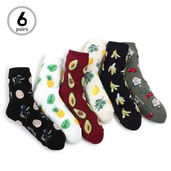 (6 пар) носки с фруктами для экипажа, авокадо, банана, лимона, женский повседневный костюм для девочек, CN16 23cm-26cm