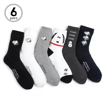 (6 пар) Носки с лицензией Snoopy для женщин, девочек и мальчиков, милый щенок, собака породы бигль, AG16 Women Shoe US 5 ~ 7.5