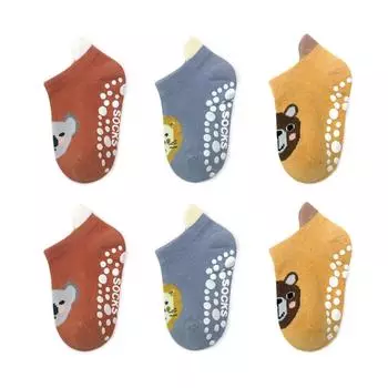6 пар носков для мальчиков и девочек, детские милые носки с мультяшным животным принтом, противоскользящие носки, носки для малышей, детские носки для пола S 0-1Y 9-10cm