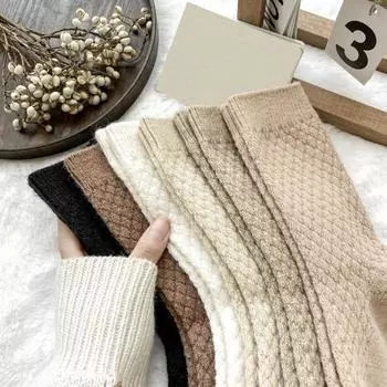 6 пар носков-тапочек осень-зима однотонные утолщенные теплые носки с высоким голенищем базовый дизайн