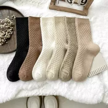 6 пар носков-тапочек, осенне-зимние однотонные утолщенные теплые носки, высокие носки базового дизайна для вязания