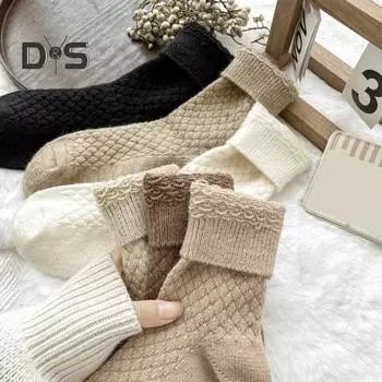 6 пар носков-тапочек, осенне-зимние однотонные утолщенные теплые носки, высокие носки базового дизайна для вязания разноцветный