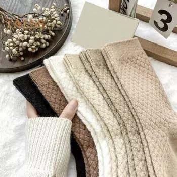 6 пар носков-тапочек, осенне-зимние однотонные утолщенные теплые носки, высокие носки базового дизайна для вязания разноцветный