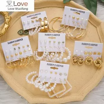 6 пар серег-капель в виде сердца и бабочек, комплект больших круглых серег для пирсинга, ювелирные изделия для женщин, обруч с искусственным жемчугом, милая пряжка для ушей