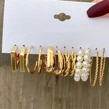 6 пар серег-кольцев из искусственного жемчуга C-образной формы, винтажные серьги-капли D