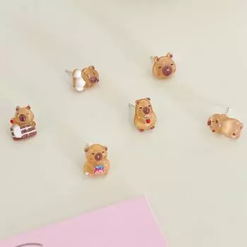 6 пар симпатичных сережек-капибар для женщин и девочек, мультяшные кавайные универсальные крошечные серьги, ювелирные аксессуары, подарки