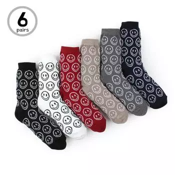 (6 пар) Уличные модные женские носки для экипажа с рисунком улыбки GK16 22 - 25 cm