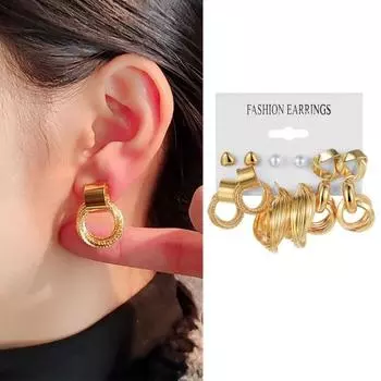 6 пар винтажных серег, легкие классические серьги-кольца из сплава, набор серег-гвоздиков с витым жемчугом любви золотистый