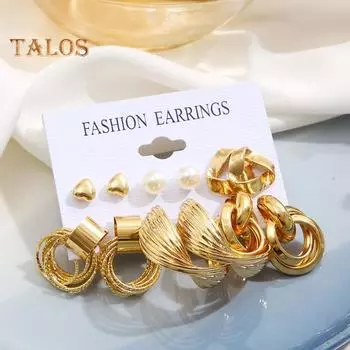 6 пар винтажных серег, легкие классические серьги-кольца из сплава, серьги-гвоздики с витым жемчугом любви, набор для женщин и девочек, ювелирные изделия в подарок золотистый