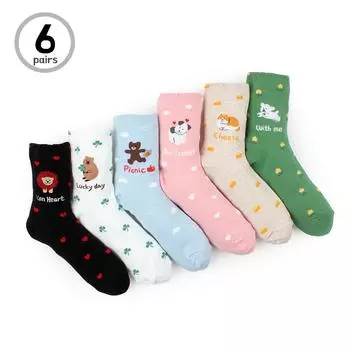 (6 пар) Женские модные носки с круглым вырезом для весеннего пикника VF16 22 - 25 cm