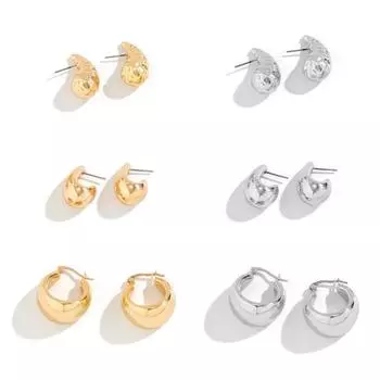 6 пар женских геометрических C-образных гладких полированных бобов однотонных легких противоскользящих ушей золотистый