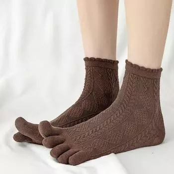 6 пар женских носков из чистого хлопка на весну и осень, однотонные ретро-носки с кружевом и полосками, с разделенным носком, винтажные удобные носки 6 Pairs чёрный