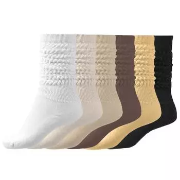 6 пар женских носков, носки-гольфы, носки средней длины, носки с отворотами, разноцветные, удобные носки One Size
