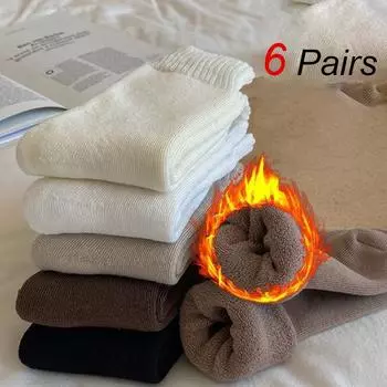 6 пар женских носков осень-зима с круглым вырезом средней длины, модные кофейные толстые теплые мягкие удобные повседневные носки One Size
