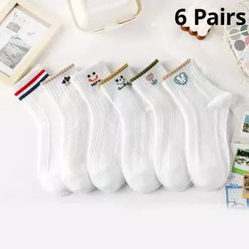 6 пар женских носков осенние средние бочонки корейский выпуск универсальные короткие бочонки на все времена японские милые студенческие носки Single code