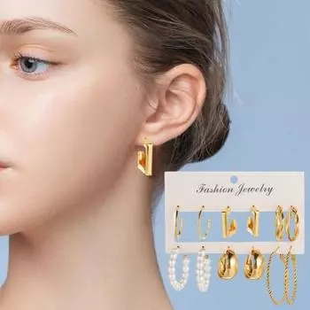 6 пар женских однотонных ретро искусственных жемчужин витой геометрической формы с полированными гальваническими ушками A