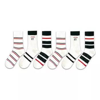 6 пар женских простых модных носков средней длины с цветовым контрастом, незаменимых весной и осенью, удобных и износостойких One Size