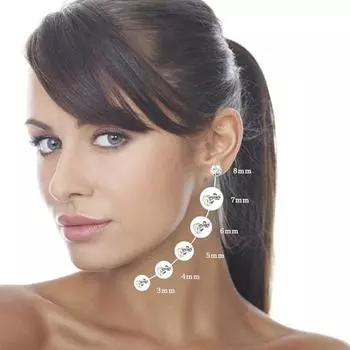 6 пар женских сережек-гвоздиков разных размеров 3-8 мм кубический цирконий с несколькими поверхностями резки из нержавеющей стали