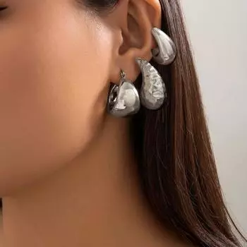 6 пар женских сережек Huggie с геометрическим рисунком C-образной формы, гладкие полированные бобы, однотонные золотистый