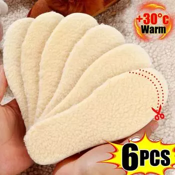 6 пар зимних плюшевых стелек, мягкие и утолщенные, можно резать меховые, впитывающие влагу, мягкие и удобные теплые стельки 35 слоновая кость