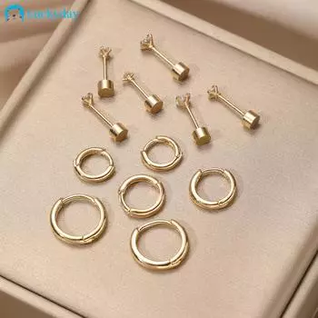 6 пар золотых, серебряных серег-кольцев, простой комплект серег-гвоздиков с цирконием для женщин, ювелирные аксессуары золотой