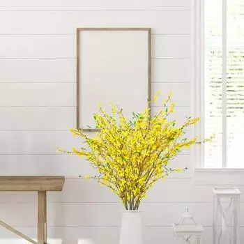 6 шт. искусственных цветов орхидей, весенние искусственные стебли форзиции, шелковые ветки форзиции, искусственные желтые цветы для домашнего свадебного декора в помещении и на открытом воздухе жёлтый