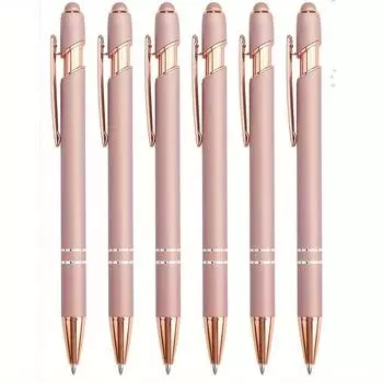 6 Pcs Ballpoint Pen 2-in-1 Stylus Retractable Ballpoint Pen with Stylus tip, Metal Stylus Pen for Touch Screens, 1.0 mm (Black Ink )